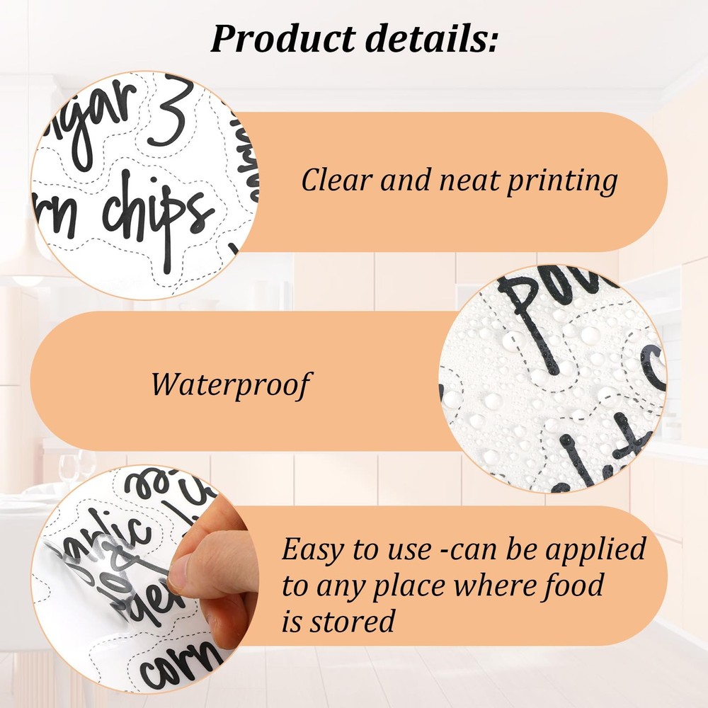 Piriuuo 168 Pcs Kitchen Labels for Containers, Pantry Medium, Black, White