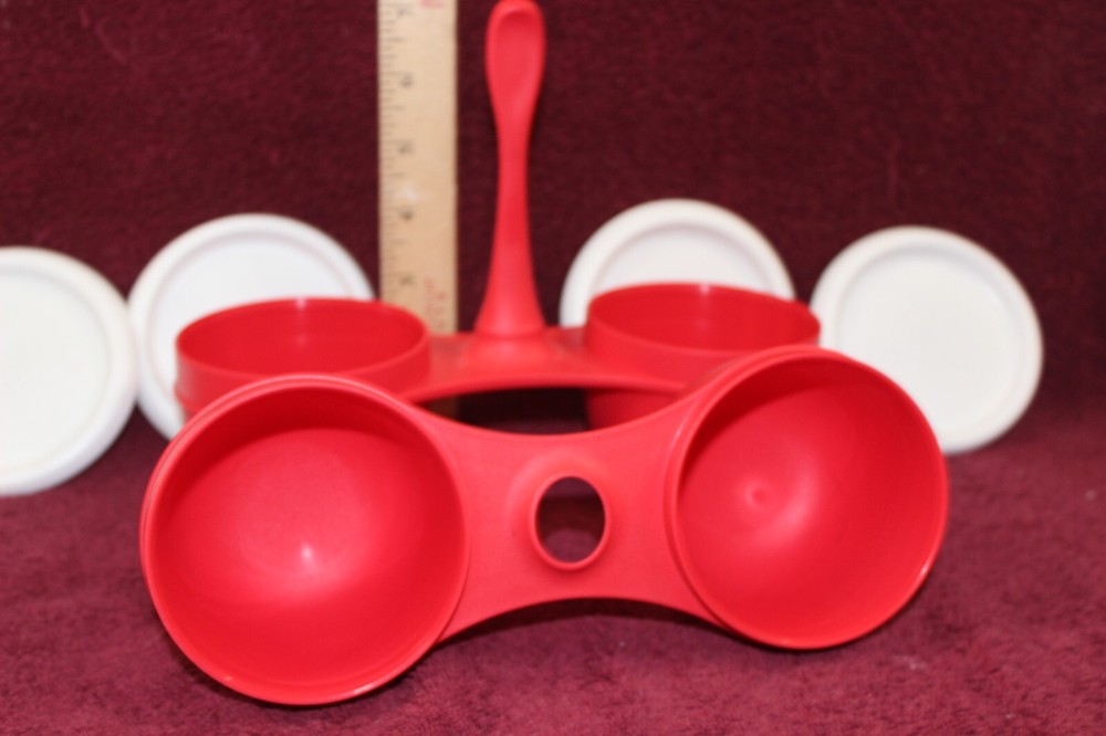 Tupperware Condiment Caddy Red with White Lids