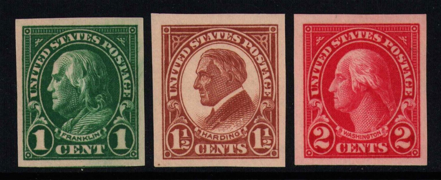 1923-25 US SC 575 576 577 Imperf Franklin Harding Washington Set of 3 MH VF/XF