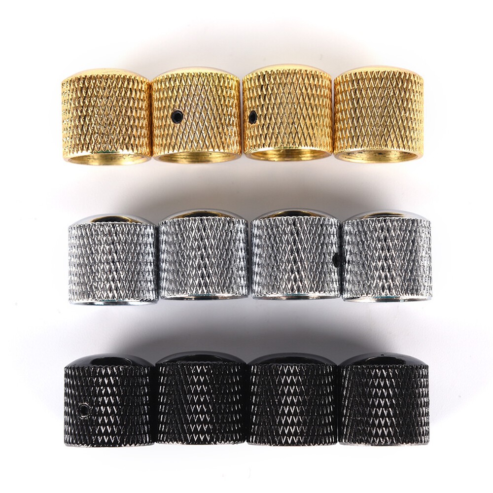 4-Pack Metal Dome Knobs - Chrome Knurled Barrel - Silver Gold Top Guitar Control
