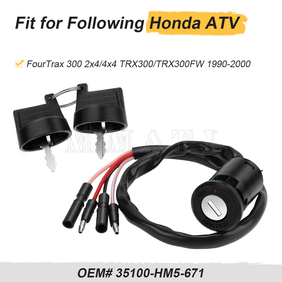 For Honda Ignition Key Switch FourTrax 300 TRX300FW 4x4 TRX300 2x4 1988 - 2000
