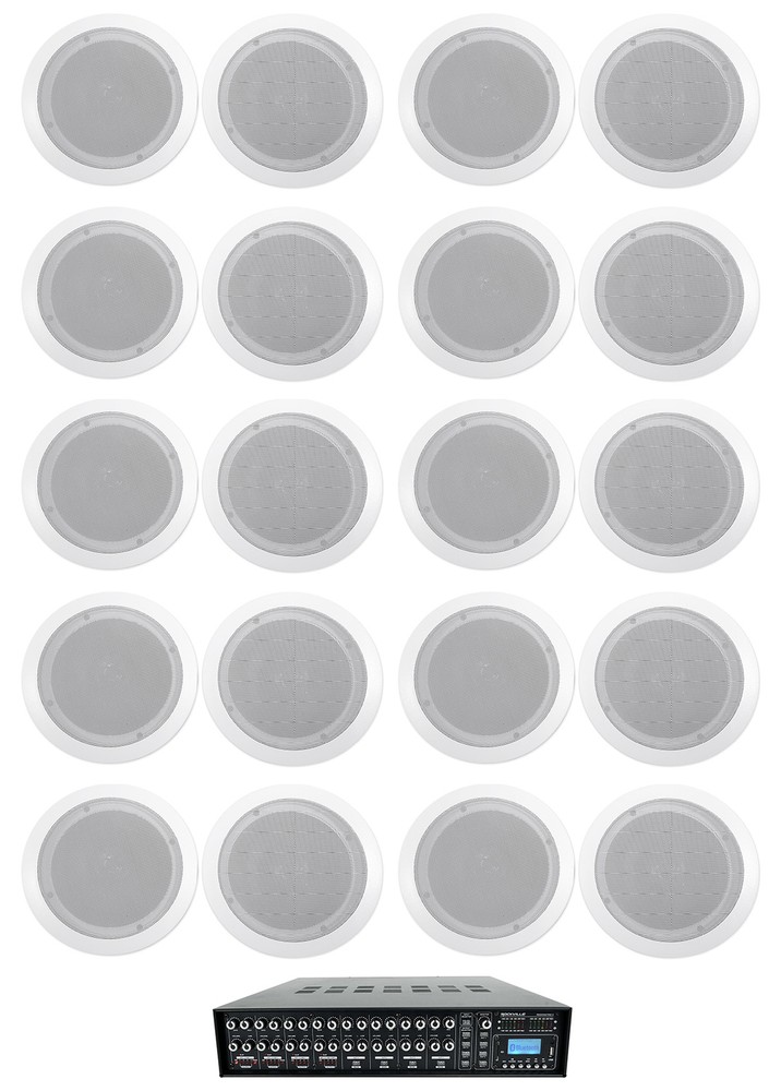 Rockville 4-Zone Matrix Multi Source Amplifier+(20) 6.5" White Ceiling Speakers