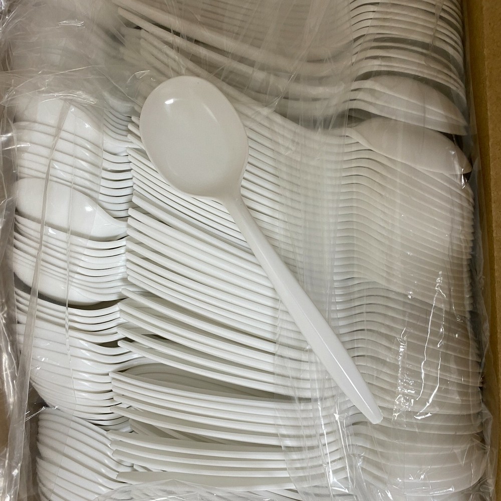 1000 Medium Weight Soup Spoon Teaspoon White (Fast Free Ship)