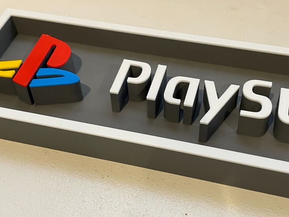 PLAYSTATION (PSX) 3D printed game console placard, multi-color