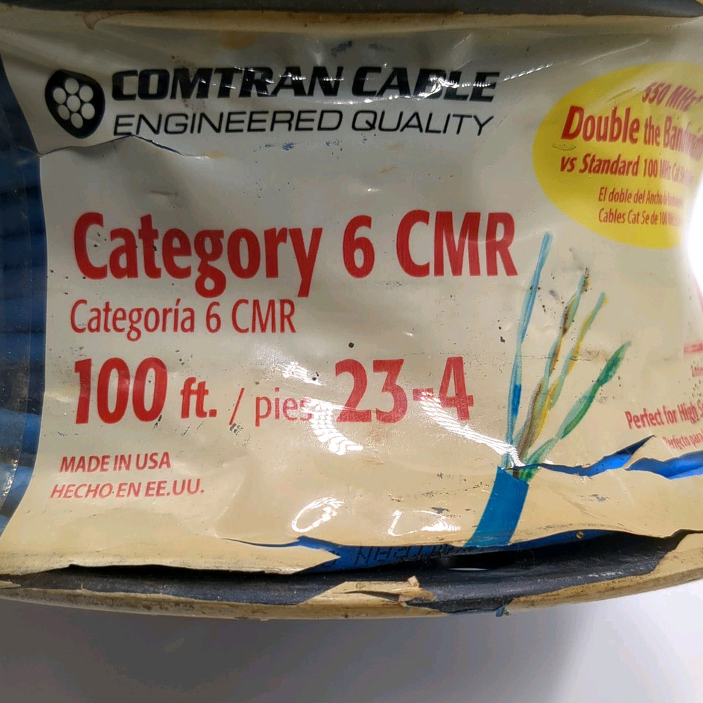 100' Spool Cat 6 Cable / CMR Rated / Blue 23-4 (Riser) Data Cable / Made in USA