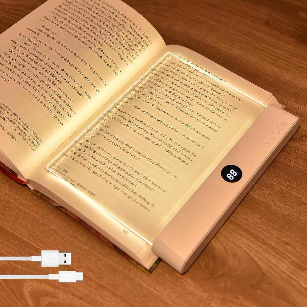Dimmable LED Book Light with Timer, Rechargeable Clip-On Reading Lamp (Pink)
