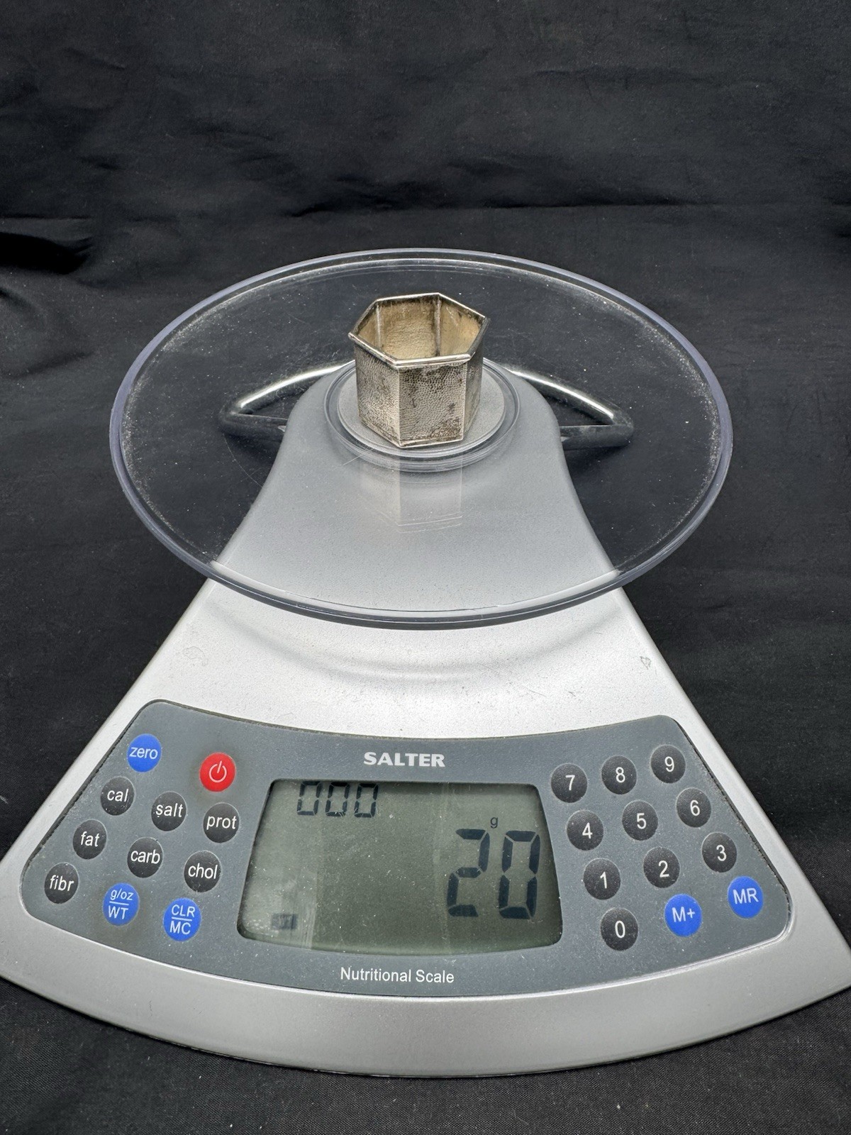 Antique Chinese Export Sterling Silver Salt Cellar w/ Glass Insert