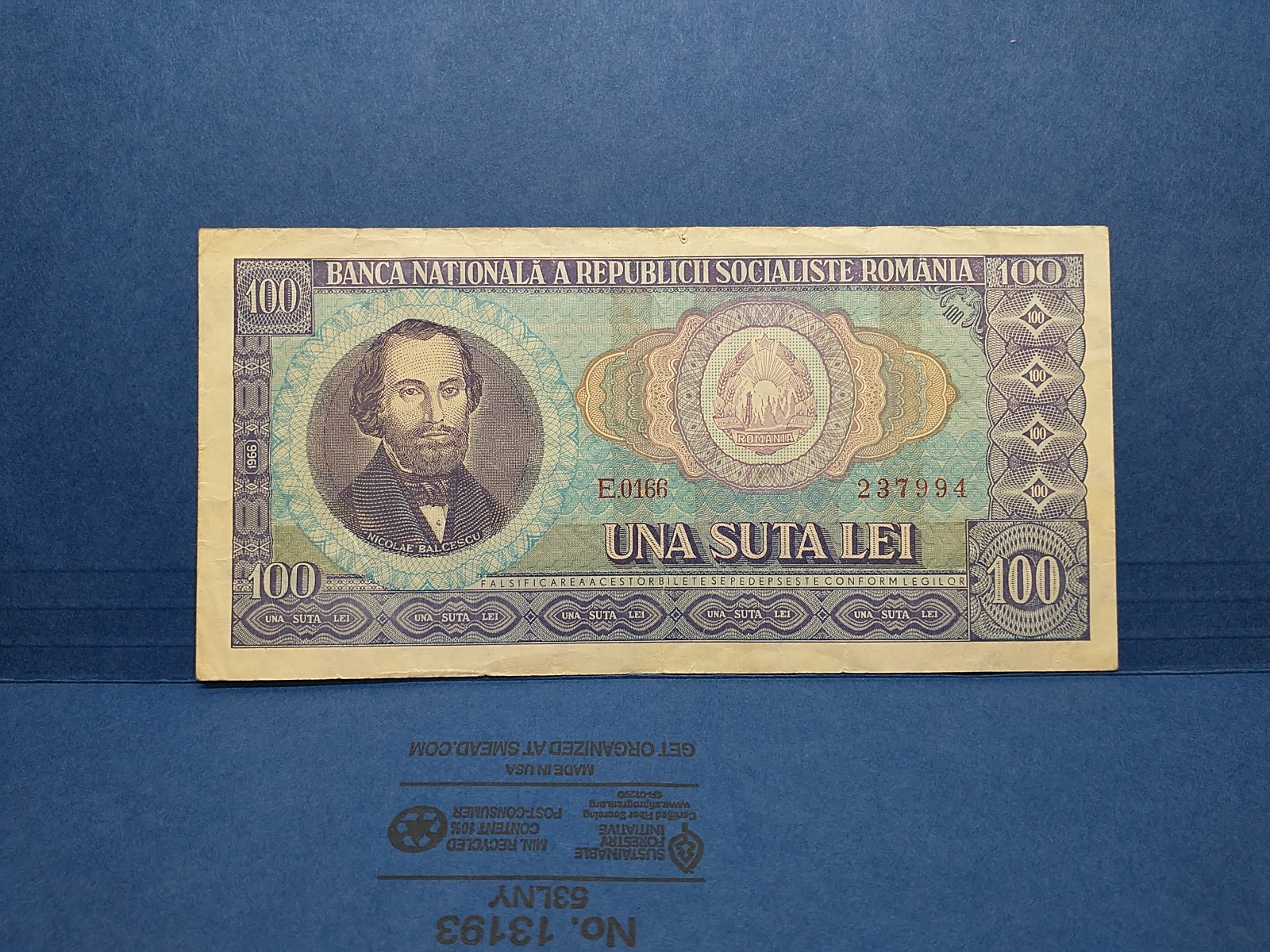 Romania 100 lei 1966 P-97a F/VF Banknote 🇷🇴 Circulated. Small Pinhole At Top