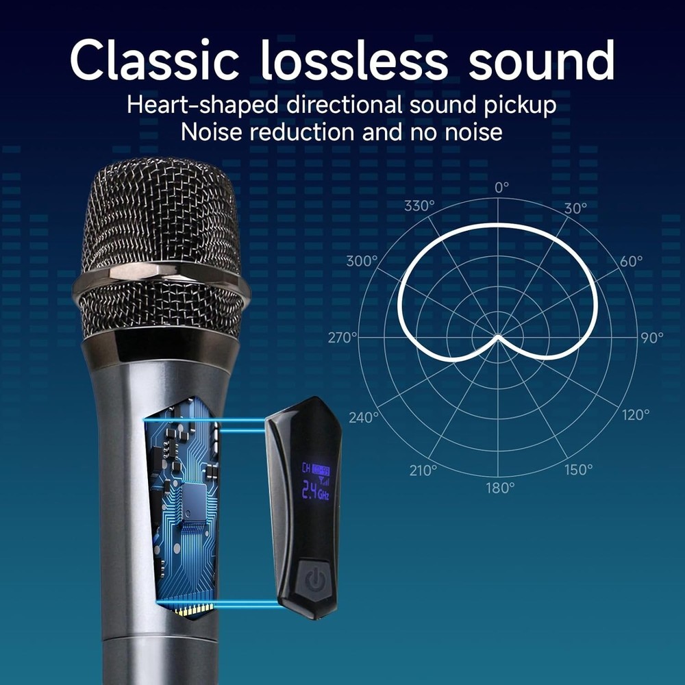 Dynamic Handheld Karaoke Microphone - 160ft Wireless Range, DSP Noise Reduction