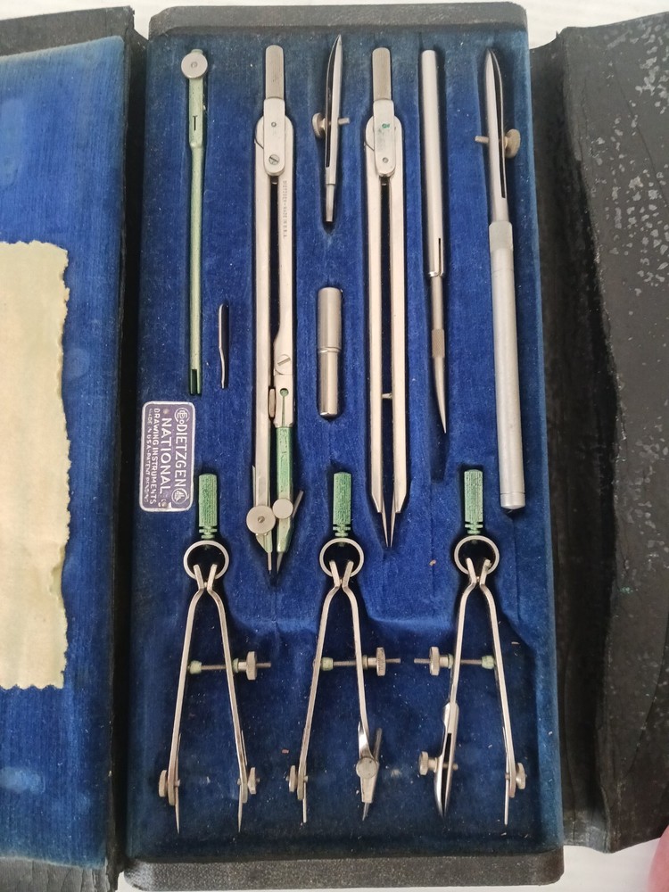 Vintage Dietzgen National Drawing Instruments /Drafting Tools W/Case #1186