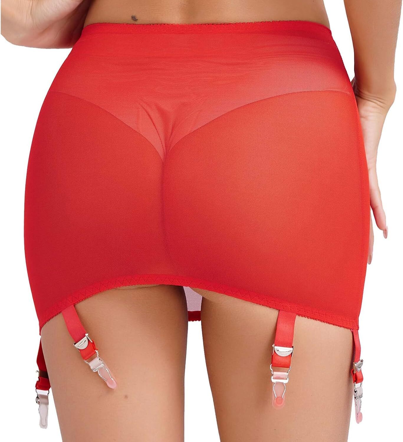 Luxallacki High Waist Sheer Mesh Garter Girdle 6 Straps Belt Mini Skirt Lingerie