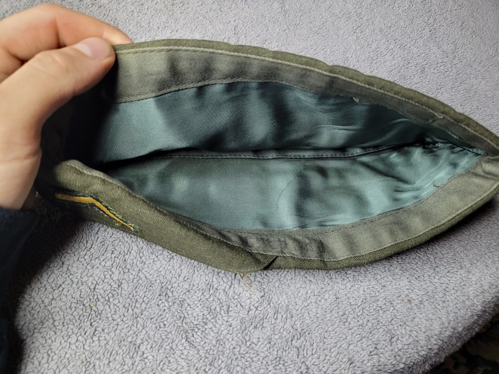 Vintage US Military Garrison Envelope Cap Green Polyester Wool Rank Patch