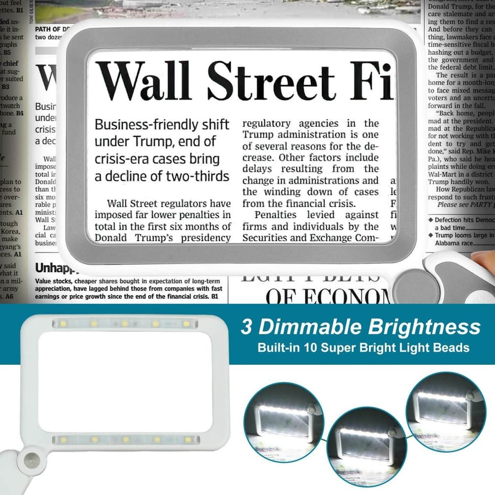 Rechargeable Rectangular Magnifier 4x 10 Led Light Touch Control For Needlework