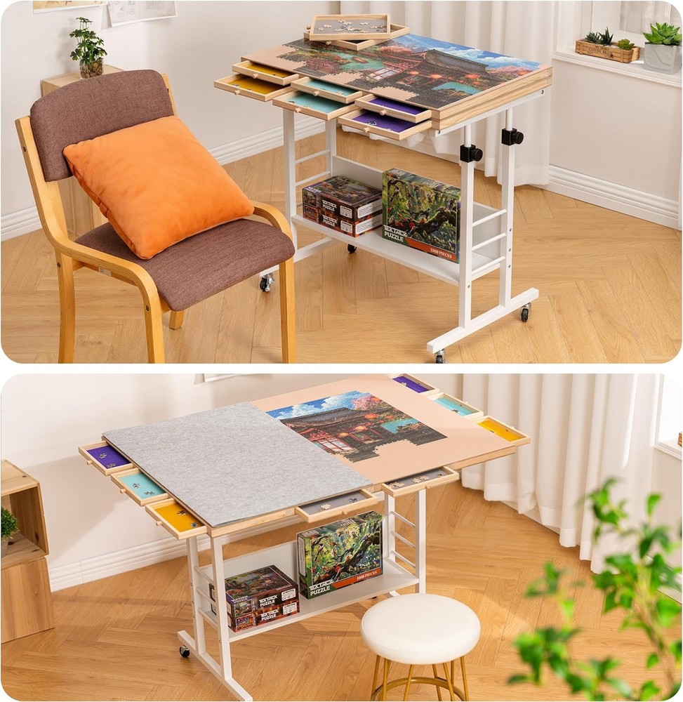 Tektalk 2000 Piece Foldable Puzzle Board with Height Adjustment, Jigsaw White