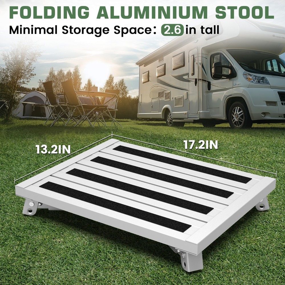 Adjustable Height Aluminum RV Step, Stable Foldable Platform Step Stool,Silver
