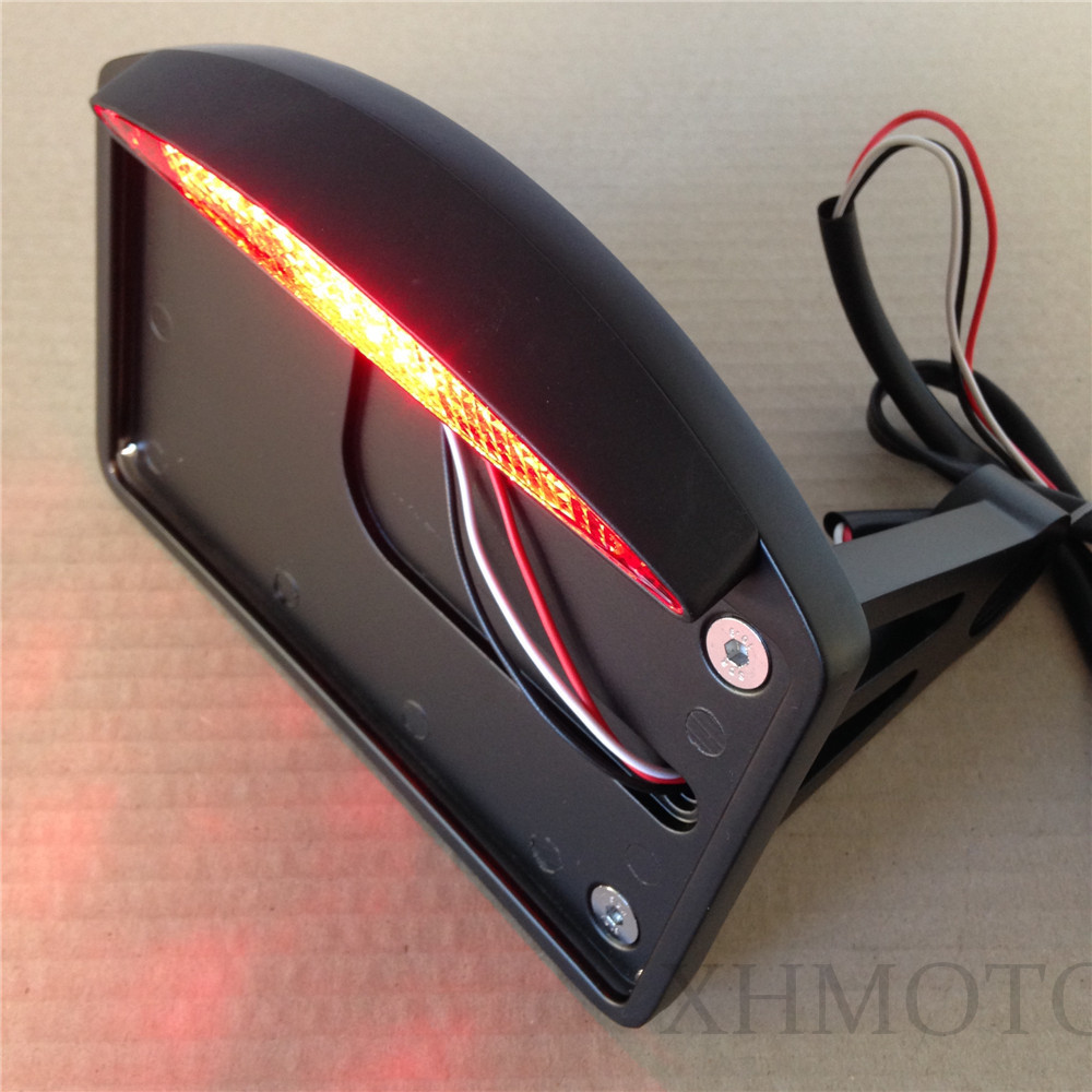 Motorcycle Side Mounted License Plate Assembly Chrome LED Tail Brake Light BLACK