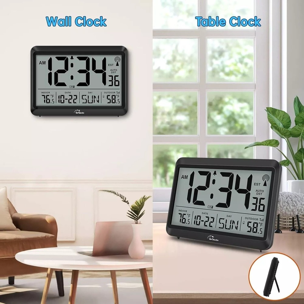 Atomic Clock With Indoor Outdoor Temperature, Self-setting Digital Wall