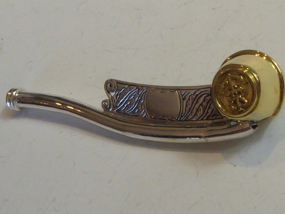 SOLID SILVER & GOLD PLATED NOVELTY BOSUNS EMBOSSED ANCHOR WHISTLE