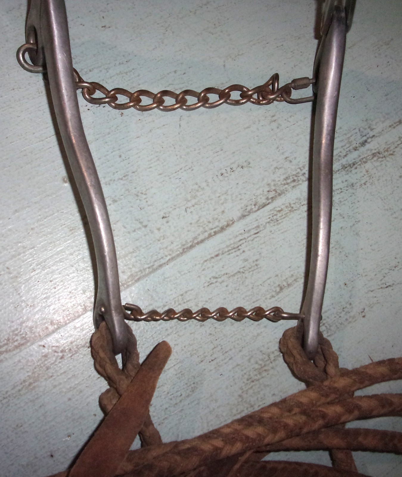 Sleister Aluminum Mechanical Hackamore Rawhide Nose Split Cord Reins w/ Poppers