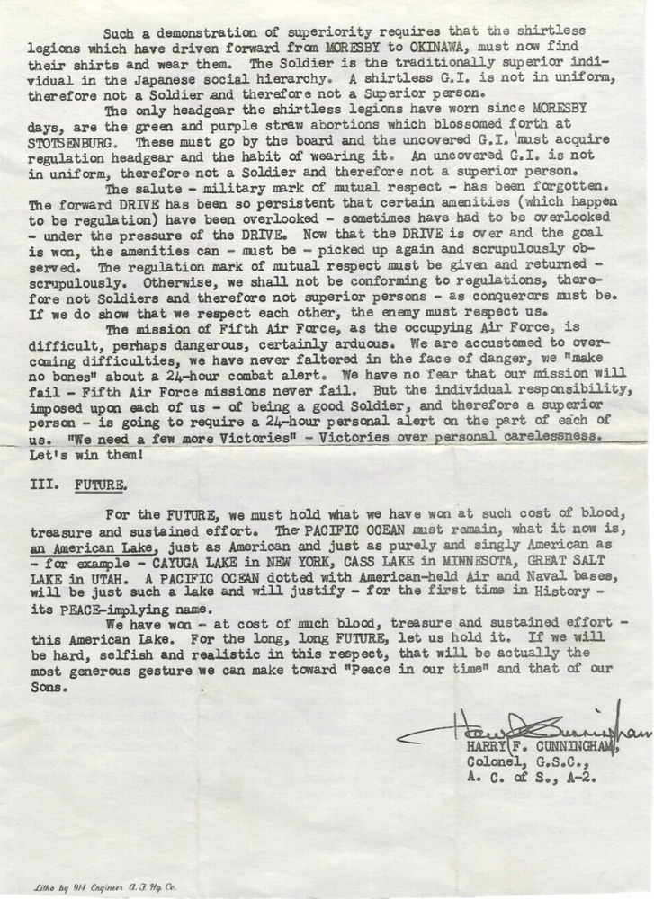 1945 Fifth Air Force Past, Present and Future Letter