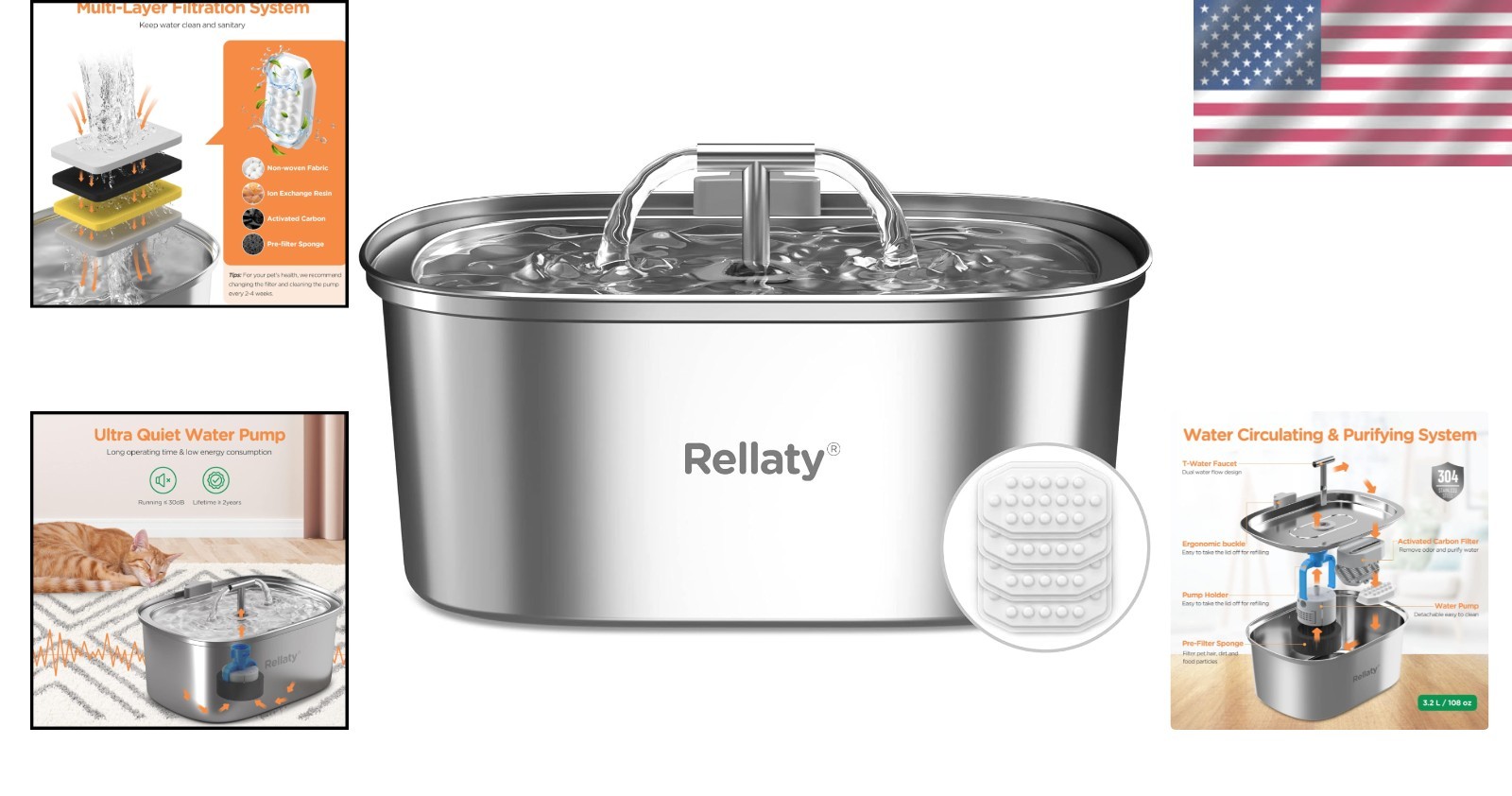 Durable Stainless Steel Cat Water Dispenser: 108oz Capacity