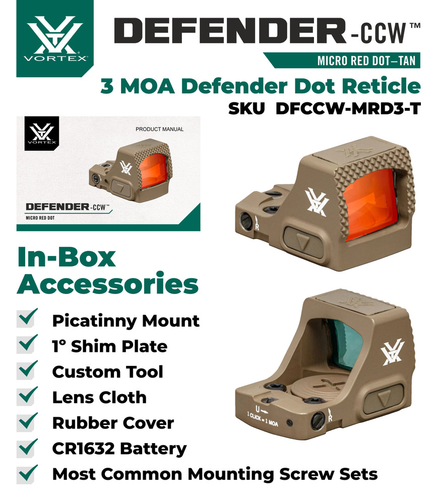Vortex Optics Defender-CCW 3 MOA Micro Red Dot Tan DFCCW-MRD3-T