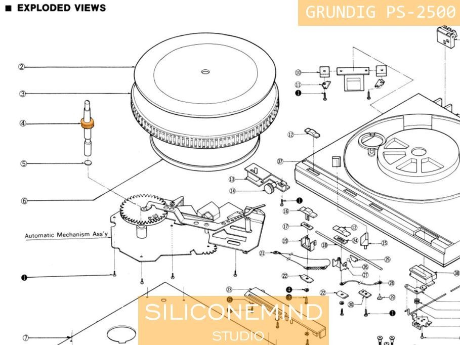 Replacement spindle gear for tonearm auto-return GRUNDIG PS-2500