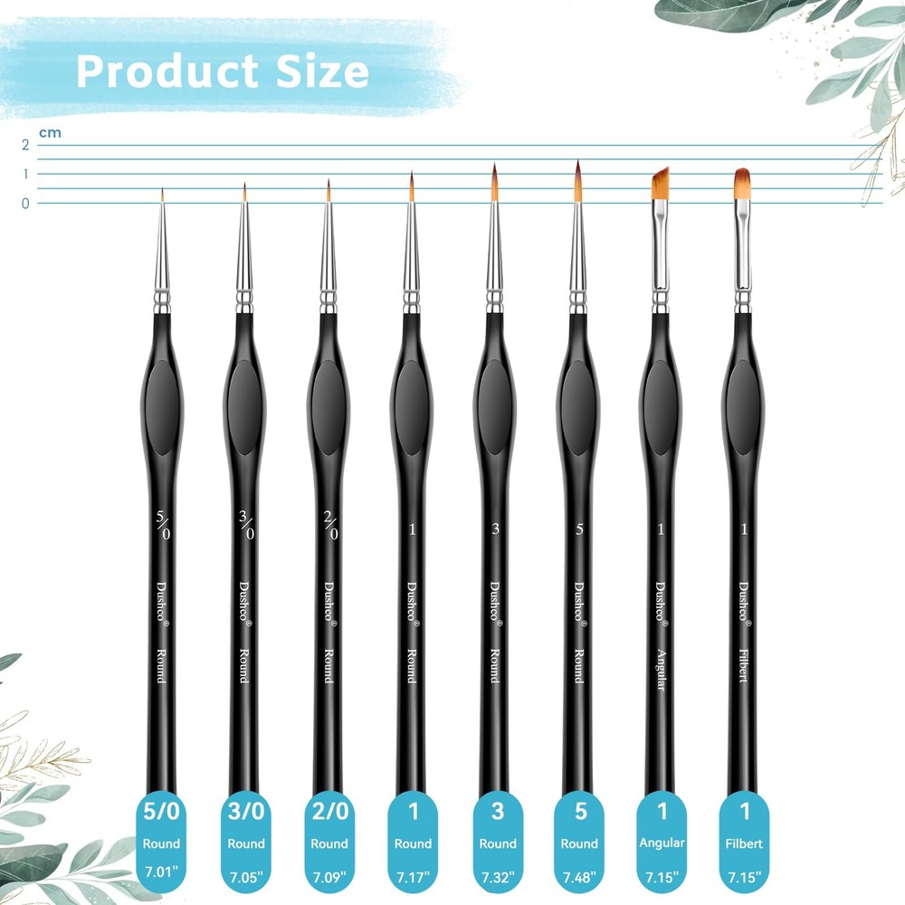 8-Piece Miniature Detail Paint Brushes Set - Precision Round, Filbert & Angular