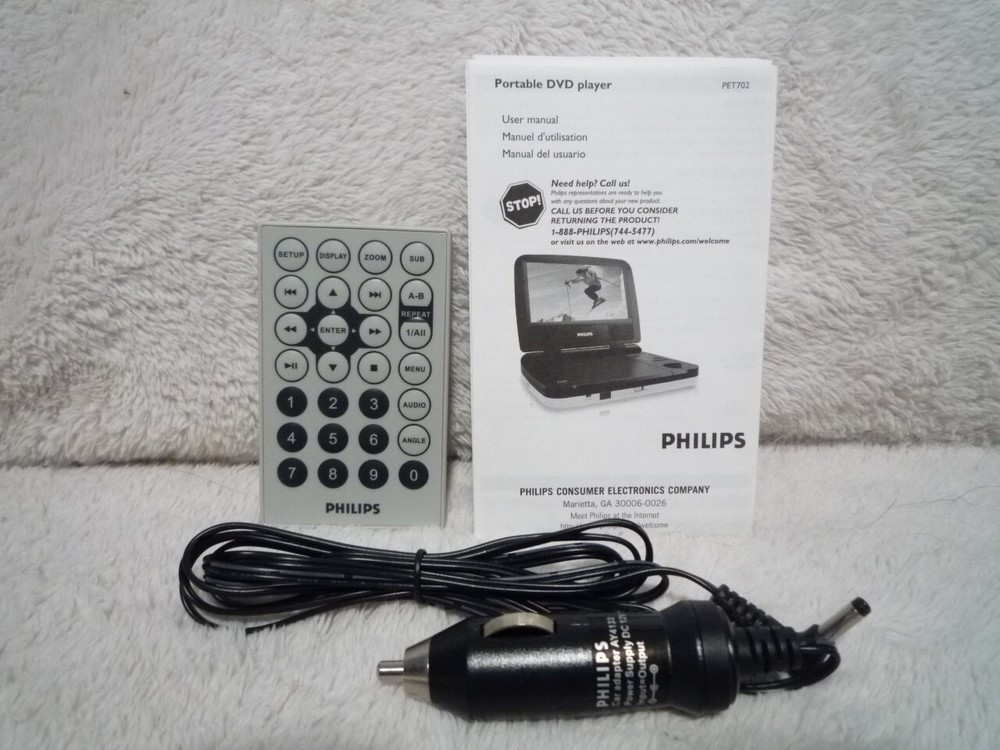 PHILIPS ~ REMOTE CONTROL USER MANUEL & CAR CHARGER ~ MODEL PET702