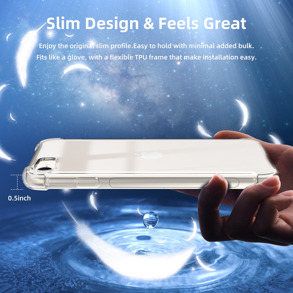 For iPhone SE 3rd Gen 2022/SE 2/8/7 Clear Case Shockproof Cover/Screen Protector