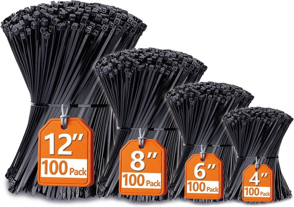 Assorted Zip Ties - 400 Pack, UV Resistant, Secure and Reliable Design