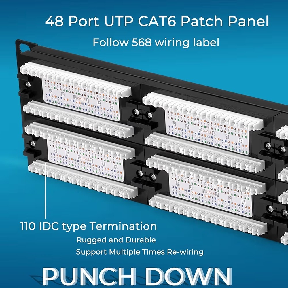 Rapink Patch Panel 48 Port Cat6 10G Support, Network Patch Panel UTP 19-Inch