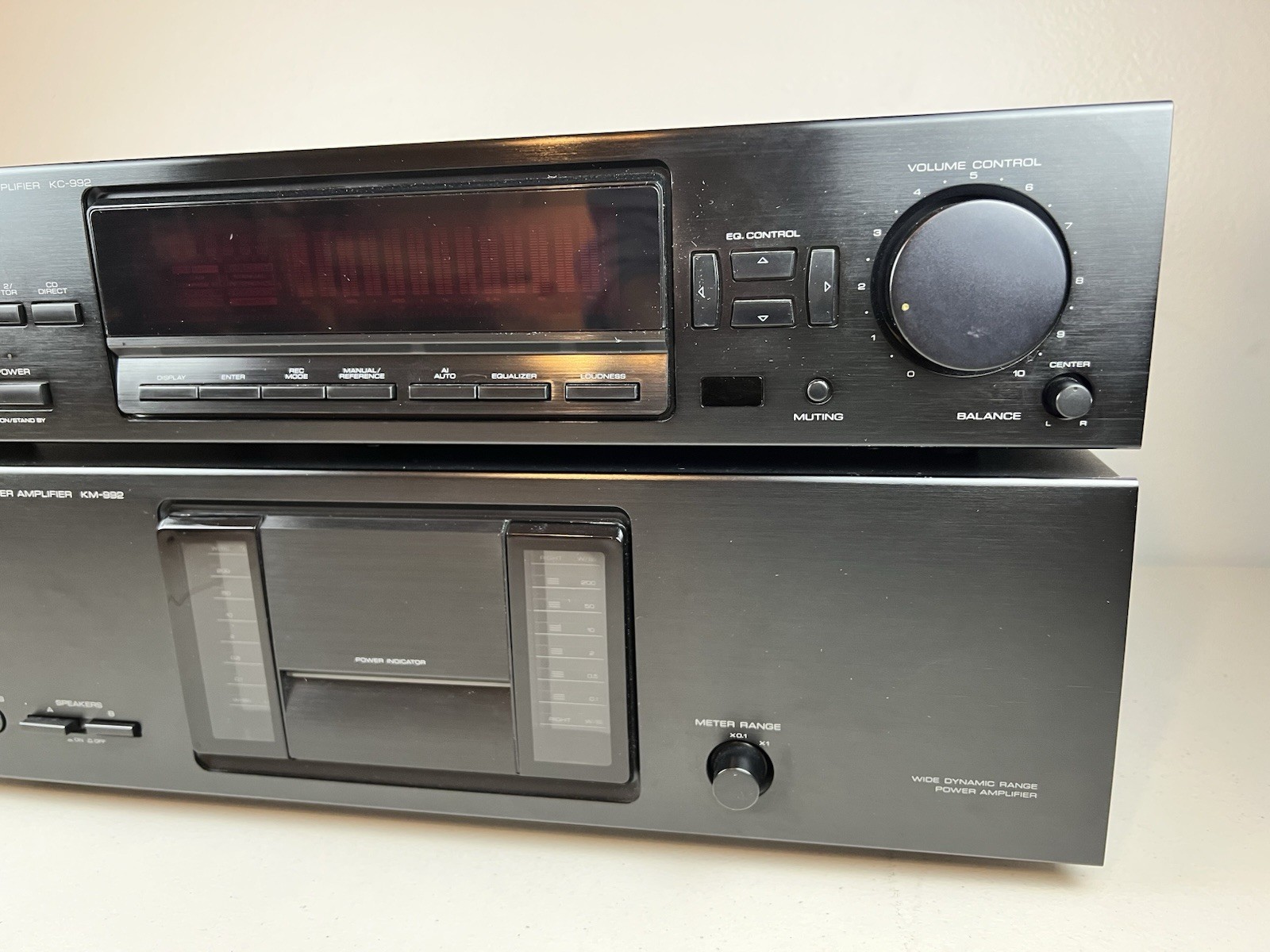 Vintage Kenwood KM-992 Stereo Power Amplifier & KC-992 Control Amplifier Tested