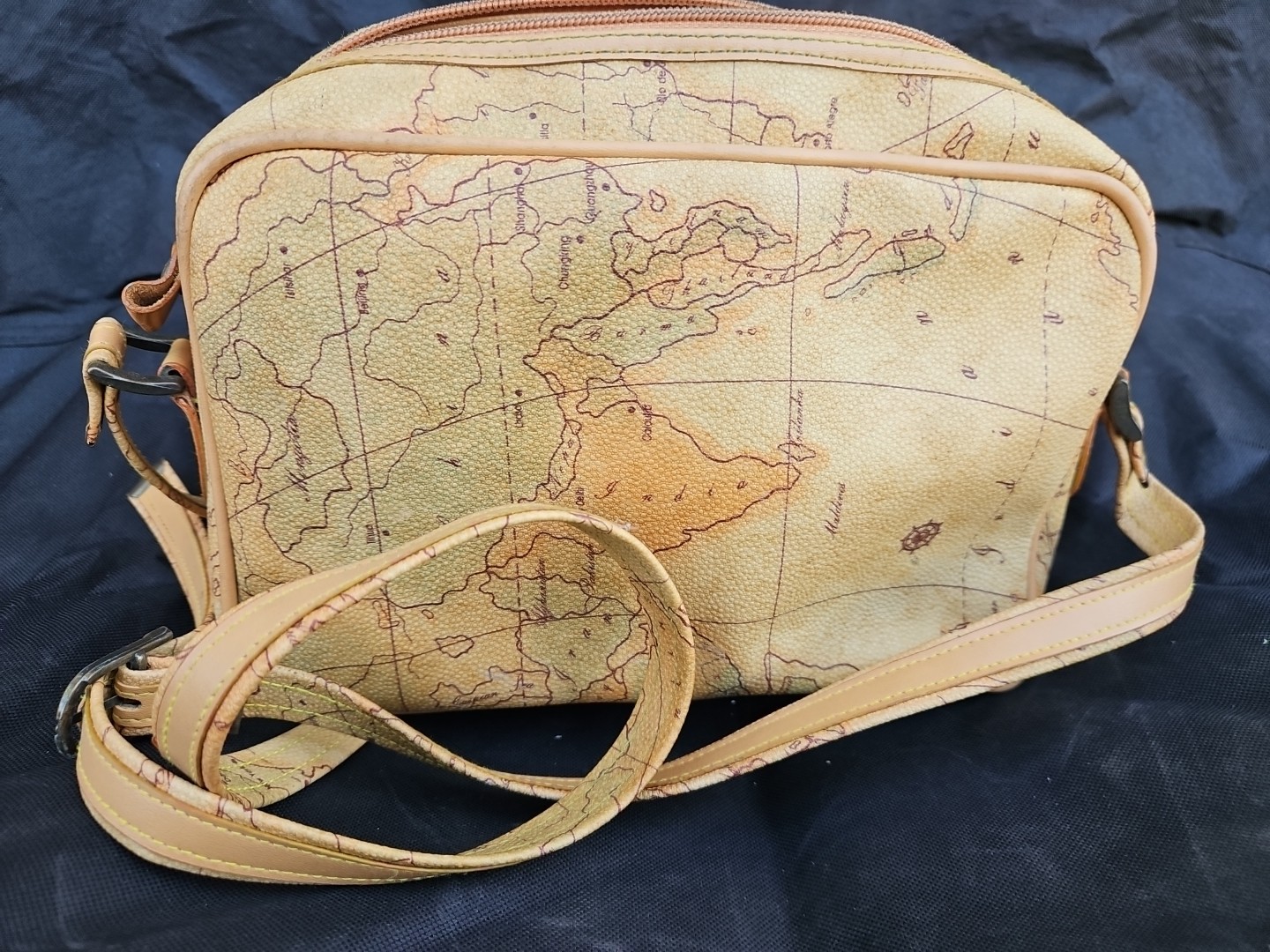 Vintage ALLAN EDWARD AE World Map Leather Purse Bag w/Shoulder Strap USA Canada