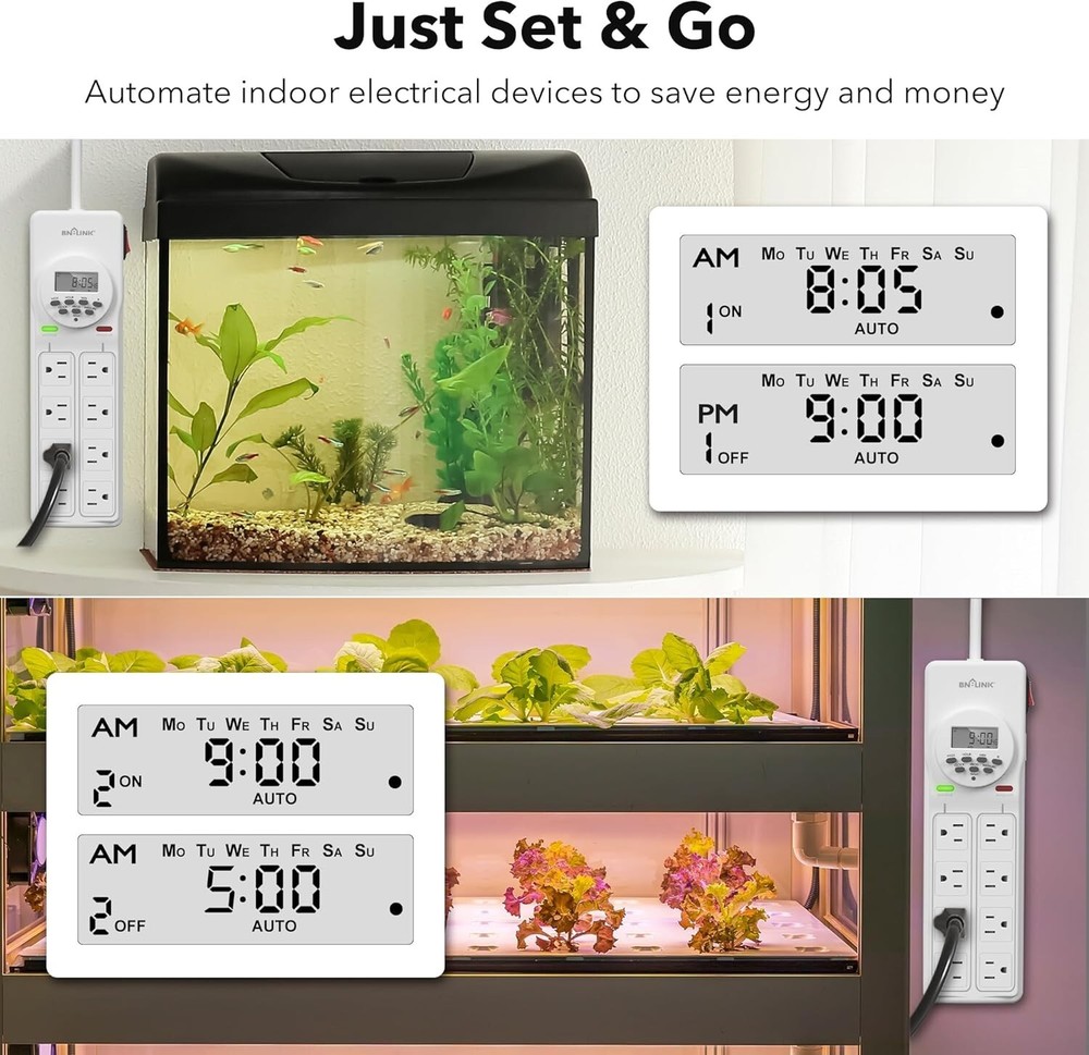 BN-LINK 8 Outlet Surge Protector with 7-Day Digital Timer Overload Protection