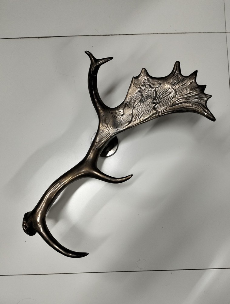 amazing BRASS Large Antler Moose Deer door pull hand made rustic heavy hook