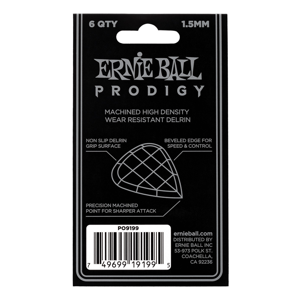 Genuine Ernie Ball 1.5 mm Black Standard Prodigy Picks 6-Pack P09199