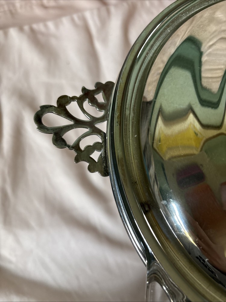 Silverplate Over Copper Covered Chafing Dish & 2QT Pyrex Insert-12” T