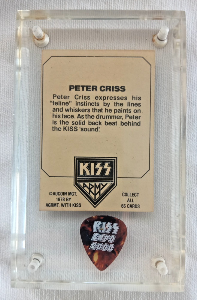 Kiss Peter Criss Original Cat Man Display Guitar Pick & Original 1978 Card