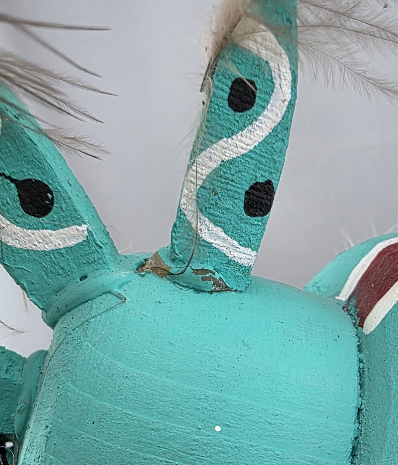 Vintage Kokopelli Kachina Doll Leather Wood Fur Feathers 11.5″ - Corrina Edsitty