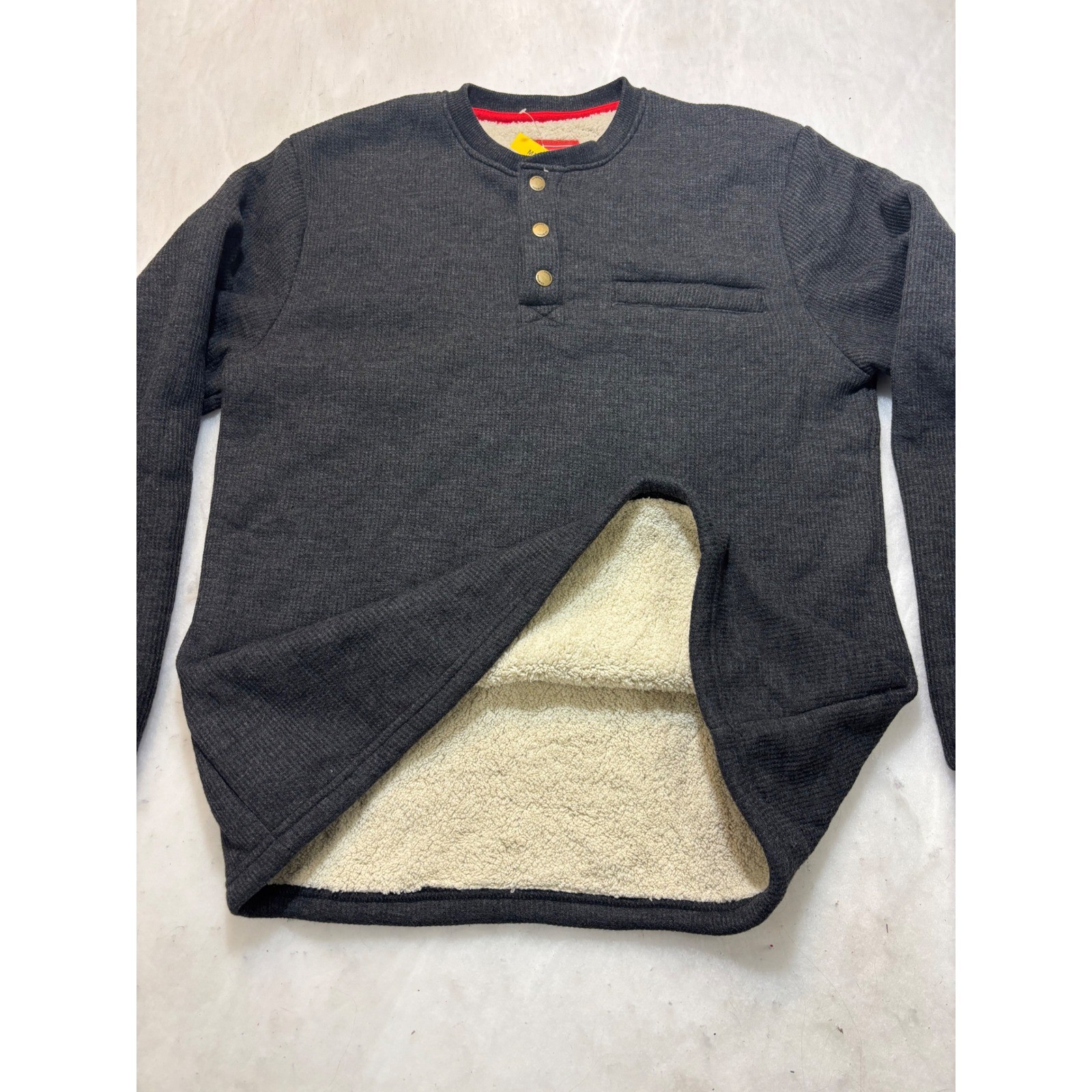 Coleman Sherpa Lined Henley Shirt Charcoal Gray Long Sleeve Mens Medium
