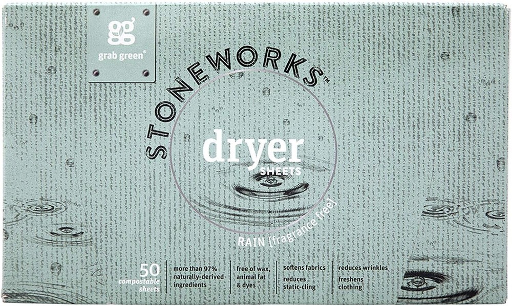 Grab Green Stoneworks Dryer Sheets Rain 200 Compostable Sheets (4-50 pack)