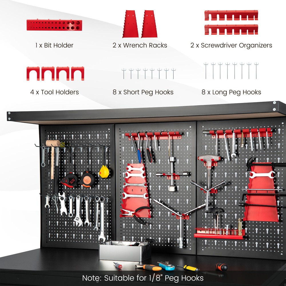 48 Inches Workbench Multipurpose Garage Worktable Tool Organizer with Pegboard