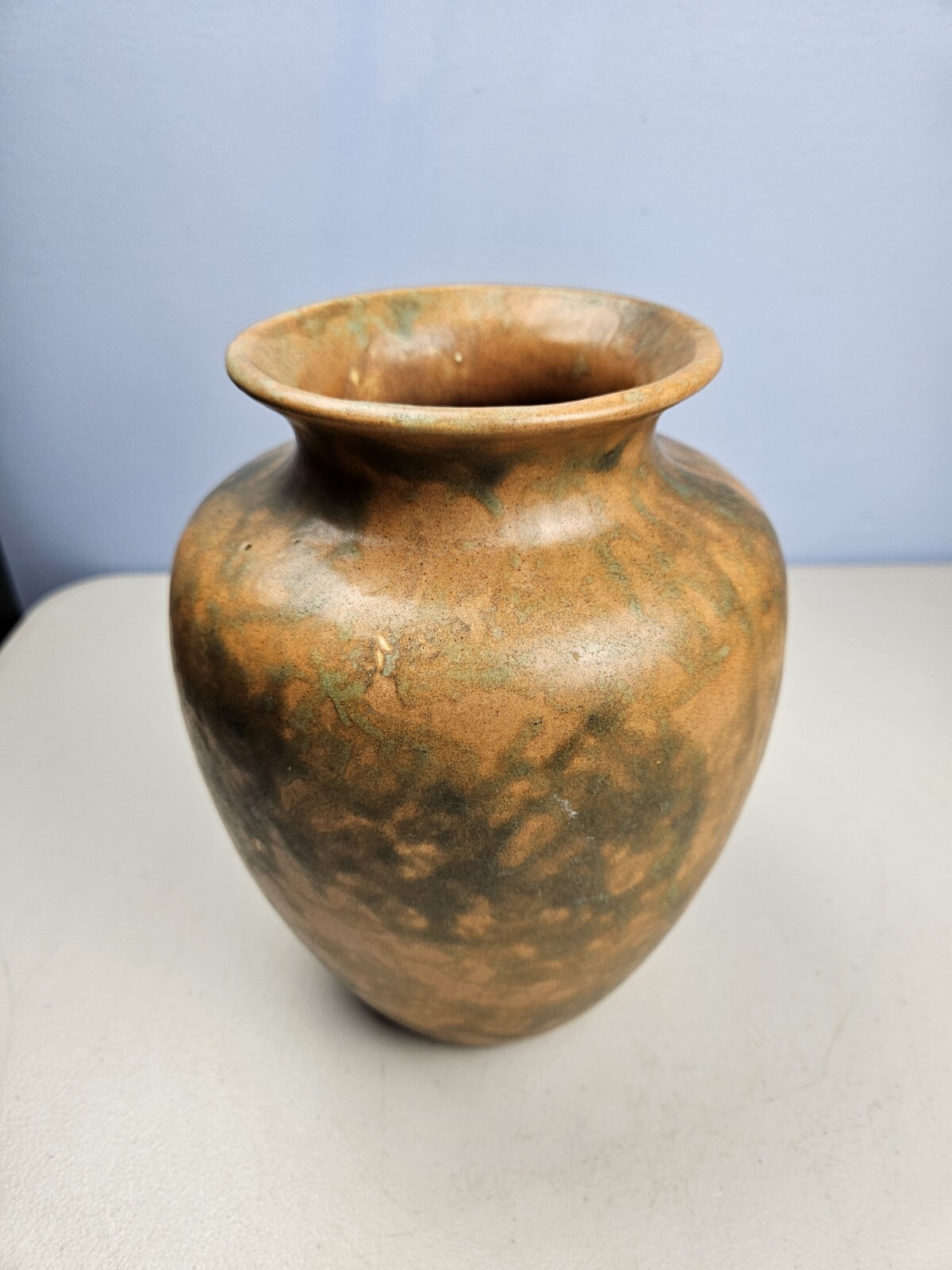 Vintage Burley Winter Art Pottery Wide Mouth Mottled Ceramic Vase 8.5" CRACKED