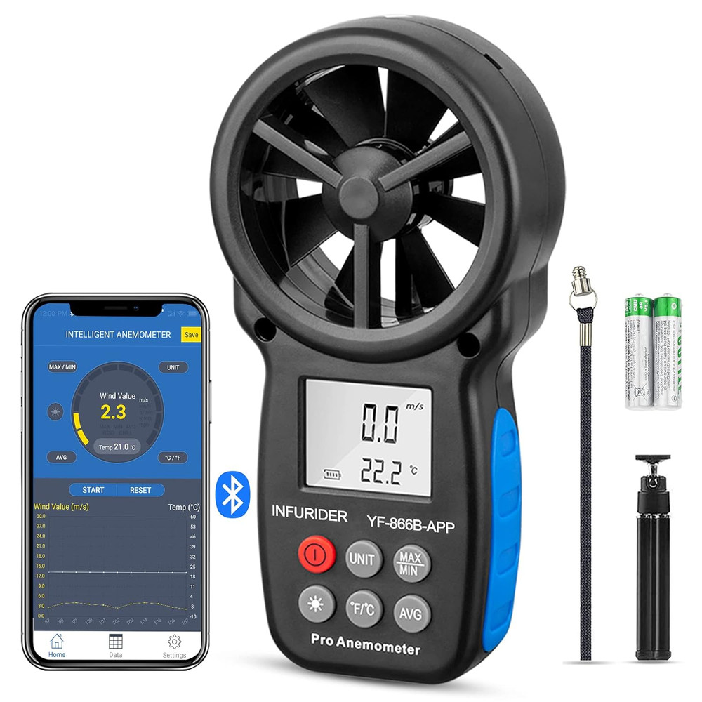 Digital Wireless Anemometer With APP Via Bluetooth, Handheld Wind Speed Meter