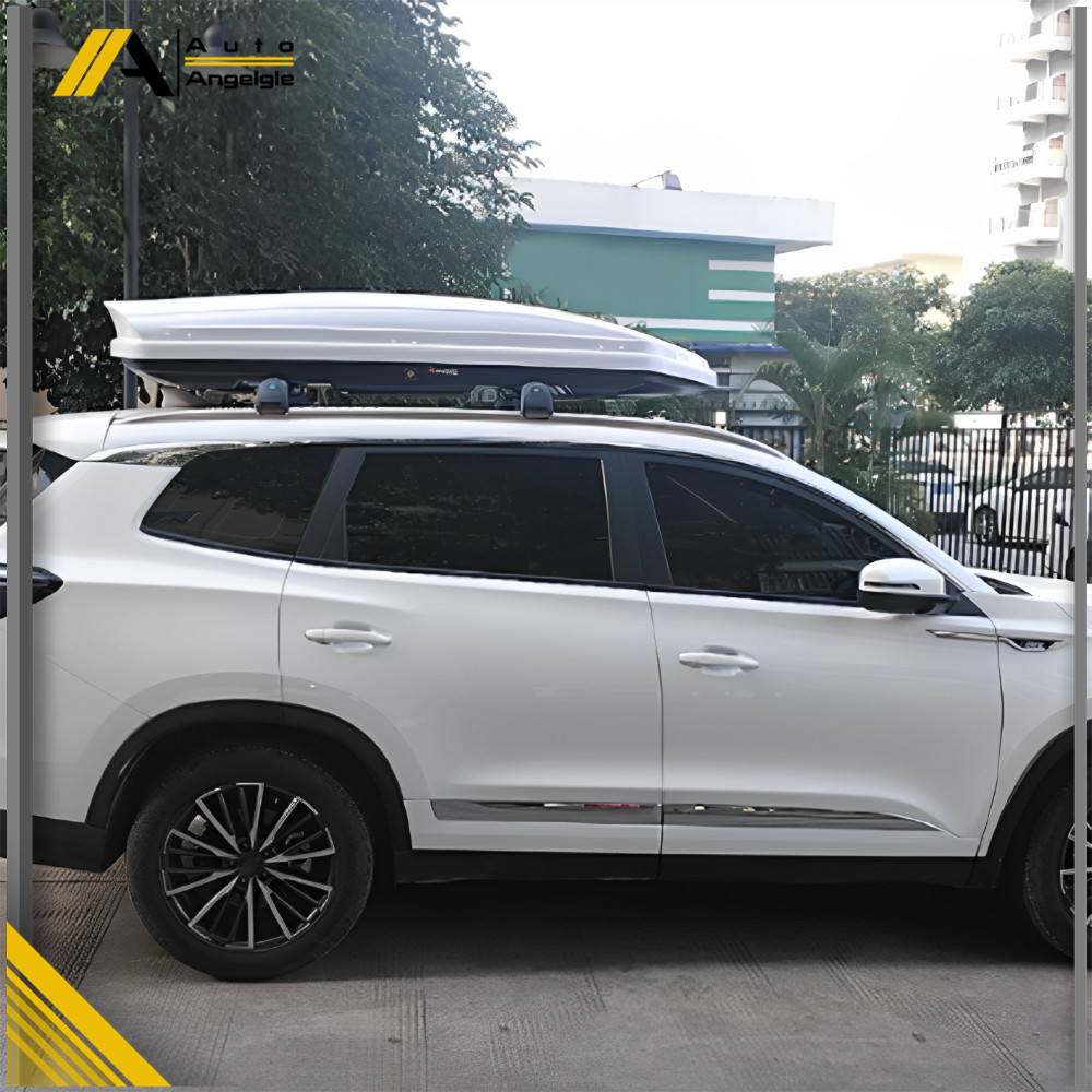 White 14 ft3 ABS Car Roof Top Box Cargo Luggage Carrier 2 Locks Toolless Install