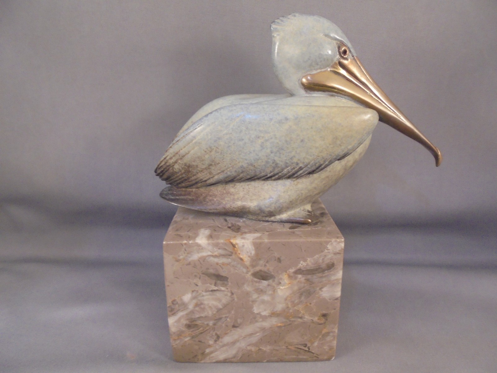 Brian Arthur Bronze on Marble Pelican Sculpture Figure 5 1/4" Total Height