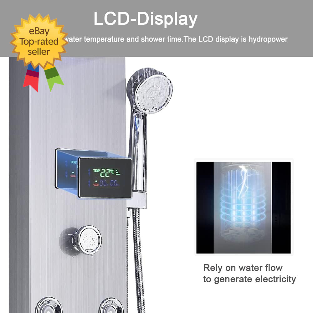 Contemporary Shower Panel Tower System Stainless Steel 6 Function LED Shower