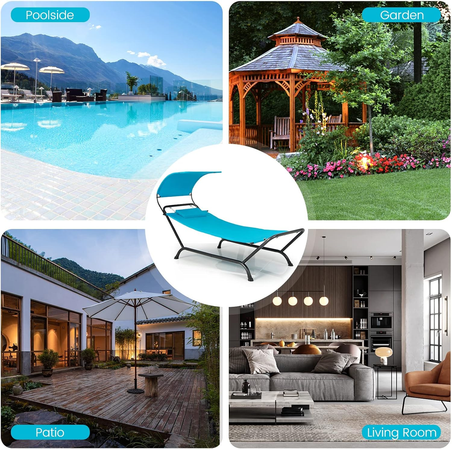 Hammock with Stand Included Heavy Duty Outdoor Adjustable Canopy Rustproof Metal