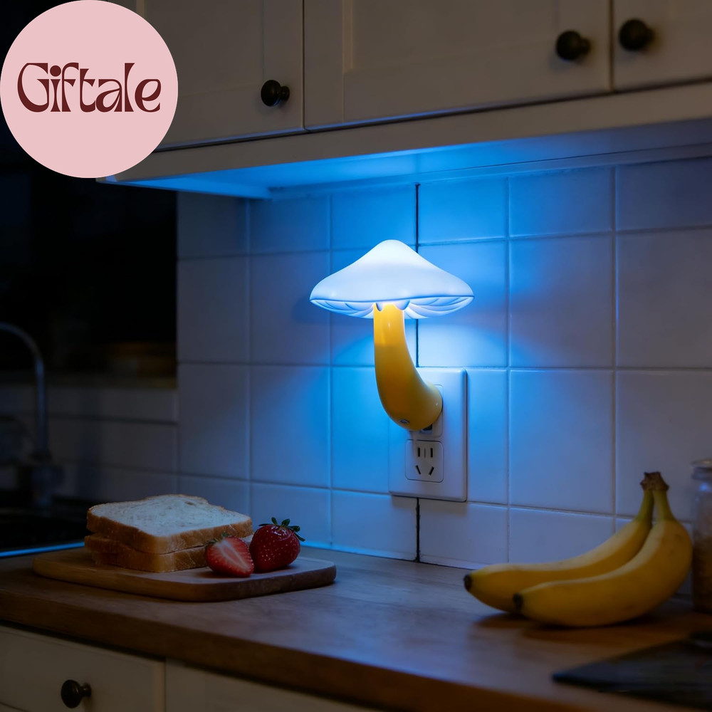 2 Pack LED Cute Mushroom Night Light Plug into Wall Lamp 7-Color Changing Sensor